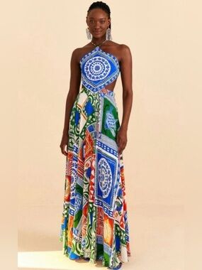 FARM Rio Multicolor Halter Cutout Maxi Dress